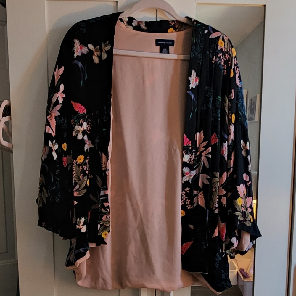 Adrienne Vittadini Navy Blue Mid Sleeve Kimono Jacket